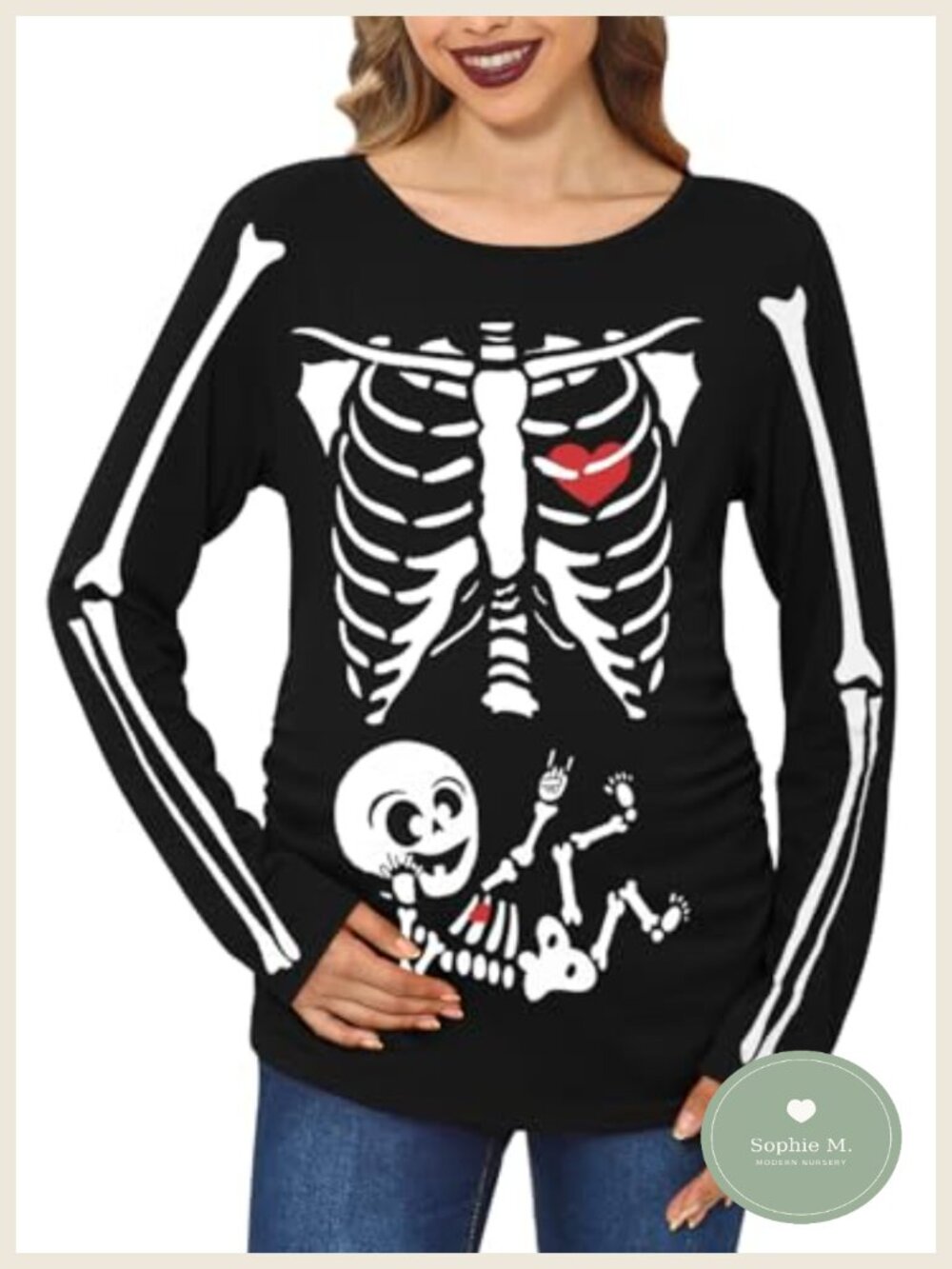 Halloween Maternity T-Shirt Loose Wrap Printed Long Sleeve Cotton Polyester